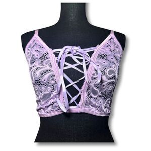 Purple Lace Dolls Kill Size M Fairy Coquette Pastel Whimsy Goth Corset Crop Top
